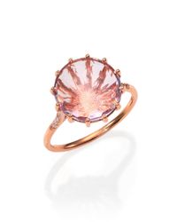 KALAN by Suzanne Kalan | Pink Rose De France, Diamond & 14k Rose Gold Round Ring | Lyst