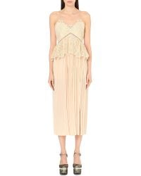 Self-Portrait | Natural Pleated Lace & Crepe-Blend Peplum Midi Dress | Lyst