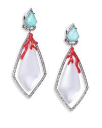 Alexis Bittar | Metallic Coral Deco Lucite, Amazonite, Crystal & Enamel Clip-on Drop Earrings | Lyst