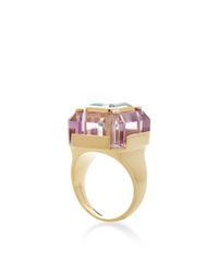 Kara Ross | Purple 18k Gold Amethyst Base and Blue Topaz Inset Small Cava Ring with Four Diamond Accents | Lyst