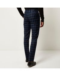 blue checkered trousers mens