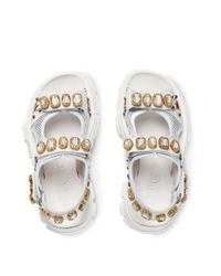 Sandalias con apliques de cristales Gucci de Cuero de color Blanco | Lyst