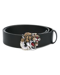 Gucci Leather Tiger Head Buckle Belt in Black for Men - Lyst