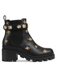 Botines de piel con bordado Gucci de Cuero de color Negro | Lyst