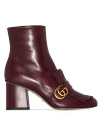 Gucci Leer Marmont Enkellaarzen Met Franje - Lyst