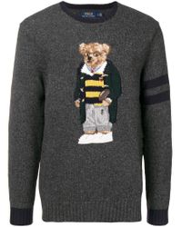 Maglione con orso ricamatoPolo Ralph Lauren in Lana da Uomo colore Grigio |  Lyst