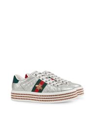 Gucci Leder 'Ace' Sneakers mit Kristallen in Mettallic - Lyst