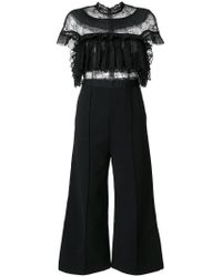 Self-Portrait Black Ruffle Trim Flared Jumpsuit