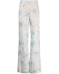 Sandro Linnen Broek Met Bloemenprint in het Blauw | Lyst NL