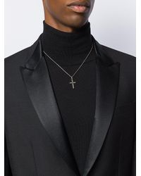 Saint Laurent Embellished Cross Pendant Necklace in Silver 