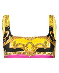 Top de bikini con estampado Barocco Versace de color Yellow