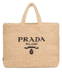 Bolso shopper de rafia bordado Prada | Lyst
