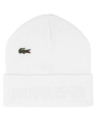 Supreme X Lacoste Knitted Beanie Hat in White - Lyst