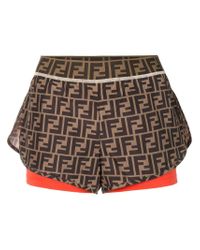 Fendi Synthetic Layered Ff Logo Shorts in Brown | Lyst