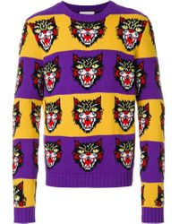 Maglione con pattern con gattoGucci in Lana da Uomo colore Viola | Lyst