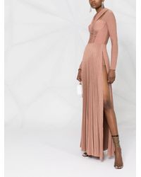 Elisabetta Franchi Lurex-detailed Slit-skirt Dress in Gold 