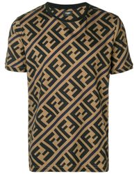 Fendi Cotton Ff Monogram T-shirt in Brown for Men - Lyst