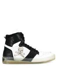 Philipp Plein Leer Sneakers Met Doodskop in het Wit voor heren - Lyst