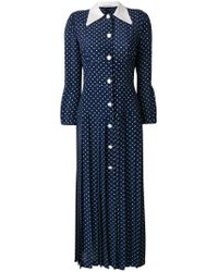 Alessandra Rich Cotton Polka Dot Shirt Dress in Blue - Lyst