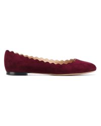 Chloé - Purple Suede Scalloped Ballet Flats - Lyst