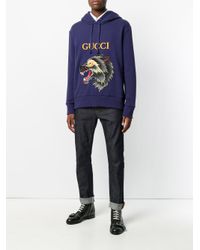 Gucci Cotton Wolf Motif Hoodie in Blue 