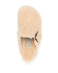 Birkenstock Bont Boston Lammy Klompen in het Naturel - Lyst