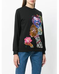 Katya Dobryakova Black Flowers Embroidered Sweatshirt