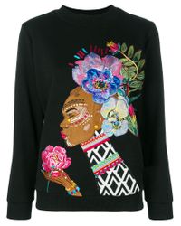 Katya Dobryakova Black Flowers Embroidered Sweatshirt