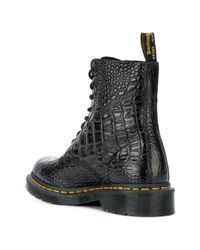 Dr. Martens Leather Croc-effect Combat Boots in Black - Lyst