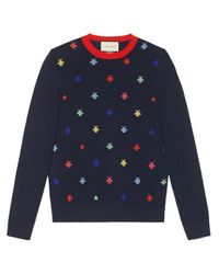 Gucci Wolle Intarsien-Pullover mit Bienen und Sternen in Blau für Herren |  Lyst DE