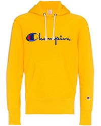 Sudadera con capucha y logo bordado Champion de Polar de color Amarillo  para hombre | Lyst