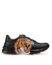 Gucci Rhyton Leather Sneaker With Tiger in Black for Men | Lyst