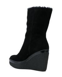 Calvin Klein Suede Wedge Zip Boots in Black - Lyst