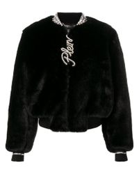Philipp Plein Black Faux Fur Zip-up Jacket