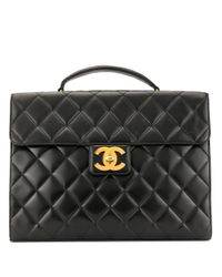 Maletín con logo CC Chanel Pre-Owned de Cuero de color Negro - Lyst