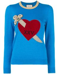 Gucci Blue Heart And Dagger Motif Sweater