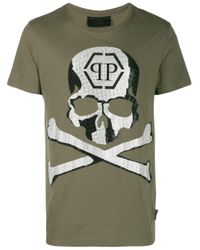 Philipp Plein Baumwolle T-Shirt mit Totenkopf in Grün für Herren - Lyst