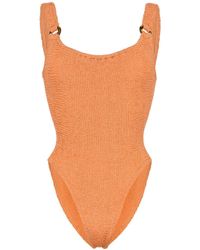 Hunza G Synthetic Posey Crinkle Stretch Swimsuit in Brown - Lyst
