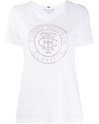 Tommy Hilfiger T-Shirt mit Strass-Logo in Weiß - Lyst