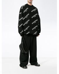 Balenciaga Wool Oversized All-over Logo Sweatshirt in Black for Men - Lyst