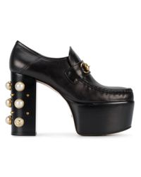 Zapatos de tacón con plataforma y apliques Gucci de Cuero de color Negro |  Lyst