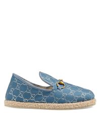 Gucci Leather Loafers GG Lamé in Blue - Lyst