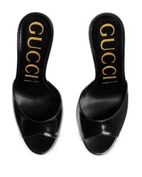 Gucci Leer Leren Slippers Met Hak in het Zwart - Lyst
