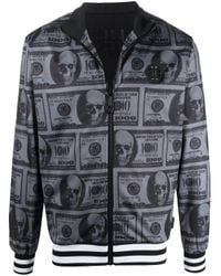 Philipp Plein Cotton Money-print Track Jacket in Black for Men - Lyst
