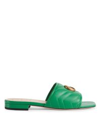 Sandalia tipo chancla con Doble G para mujer Gucci de Cuero de color Verde  | Lyst