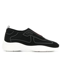 Prada Leer Sok Sneakers Met Logo in het Zwart - Lyst