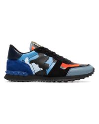 Valentino Orange Camouflage Rockrunner Leather Sneakers in for Men - Lyst