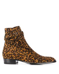 Botas con motivo de leopardo Wyatt Jodhpur Saint Laurent de Cuero de color  Marrón para hombre | Lyst