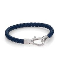 Tateossian | Blue Leather & Sterling Silver Braided Bracelet for Men | Lyst