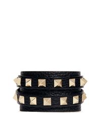 Valentino | Metallic 'Rockstud' Double Wrap Leather Bracelet | Lyst